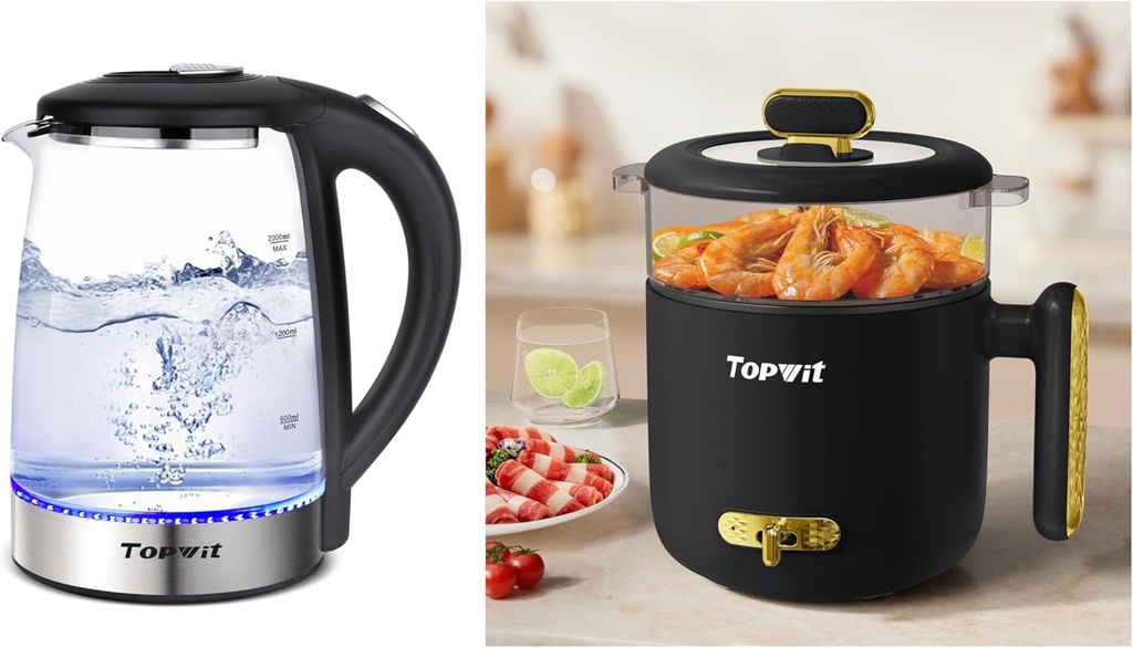 TOPWIT 2L Glass Electric Kettle & 1.8L Electric Pot with Steamer
