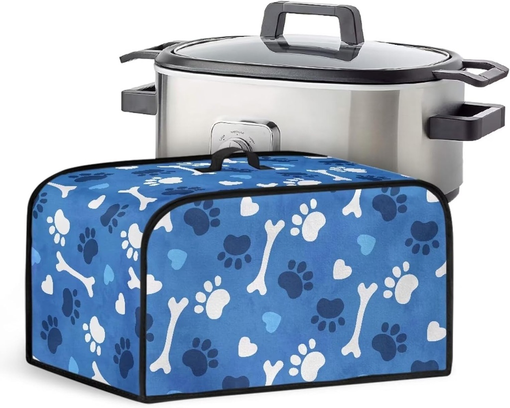 Dog Paw Pattern Slow Cooker Dust Cover for Crock Pot Stain Resistant Air Fryer Cover with Handle and Side Pockets for Storage Kitchen Appliance Accessories, Fit for 6-8 Quart Oval Slow Cooker