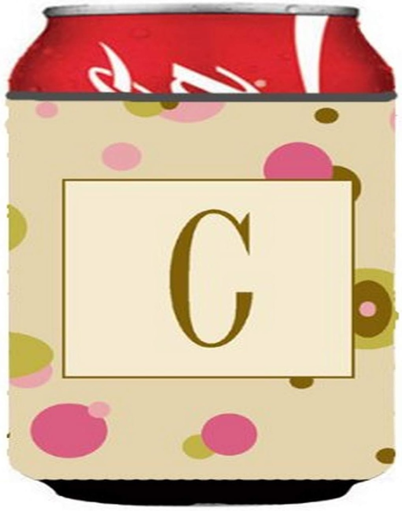Caroline's Treasures CJ1004-CCC Letter C Initial Monogram - Tan Dots Can or Bottle Hugger Cooler Washable Drink Sleeve Collapsible Beverage Insulated Holder, Can Hugger, Multicolor