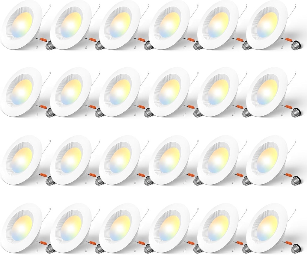 Amico 24 Pack 5/6 inch 5CCT LED Recessed Lighting, Dimmable, 12.5W=100W, 950LM, 2700K/3000K/4000K/5000K/6000K Selectable, Retrofit Can Lights with Baffle Trim, IC Rated - ETL & FCC, White
