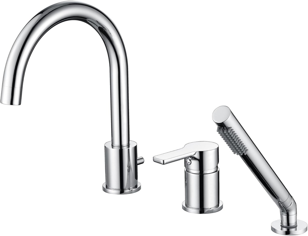 3 Hole Deck Mount Roman Tub Faucet with Hand Shower, Solid Brass Chrome Finish Valve Included