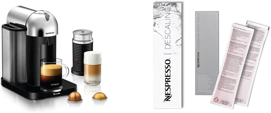Nespresso Vertuo Coffee and Espresso Maker by Breville, Chrome with Aeroccino Milk Frother Descaling Kit
