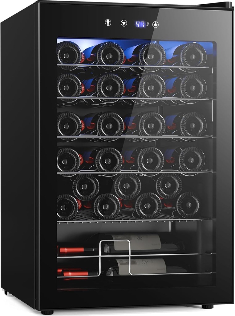 Antarctic Star Wine Fridge, Freestanding Wine Cooler Refrigerator with Adjust Temperature（32°F- 61°F）, 4.5 Cu.Ft Mini Fridge for home/bar/office, Black