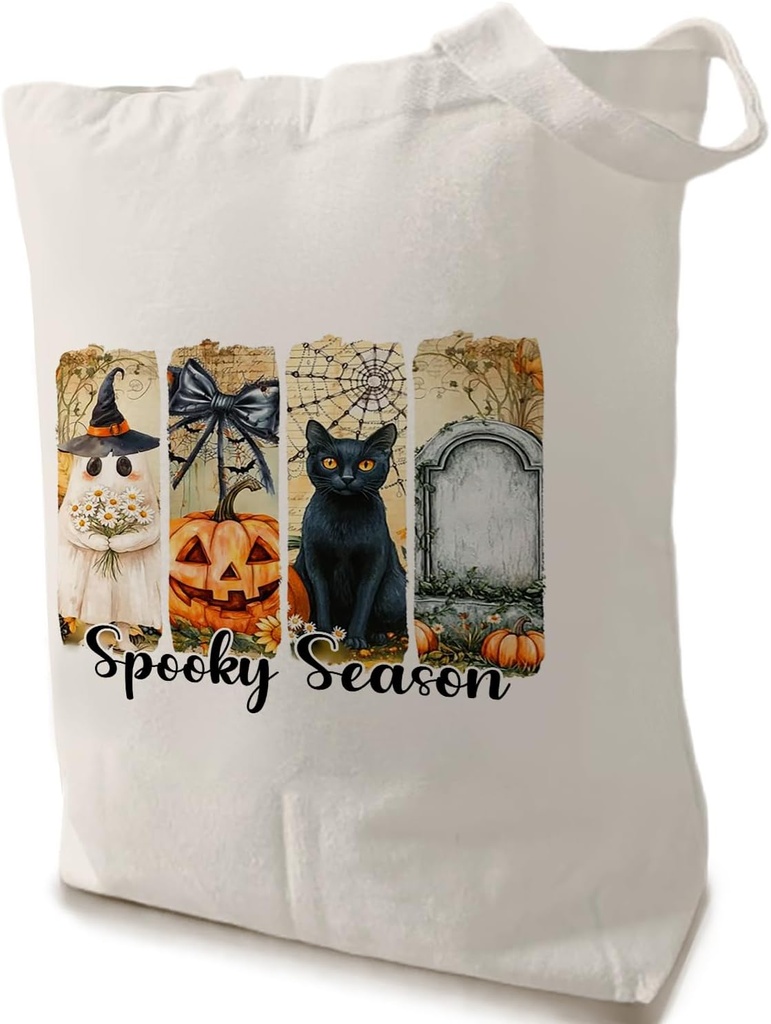 Halloween Tote Bag, Black Cat Aesthetics Tote Bag for Women - Spooky Season, Ghost Gifts Birthday Fall Holiday Gifts for Women, Halloween Party Favor/H02