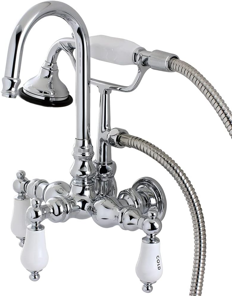 Kingston Brass AE10T1 Aqua Vintage 4-5/9" in Spout Reach Wall Mount Clawfoot Tub Faucet, Polished Chrome