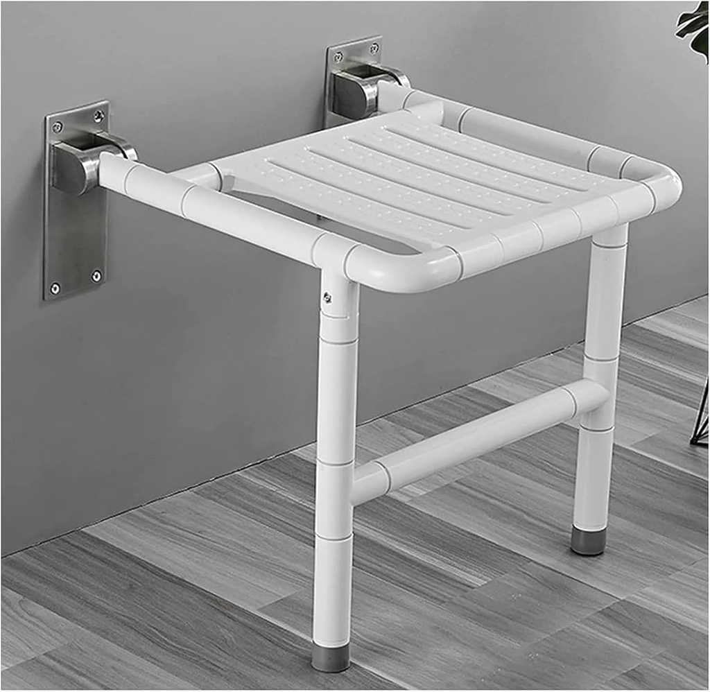 Flip Down Shower Seat, Wall Mounted Shower Bench Foldable Shower Chair with Leg Support Bathtub Shower Bench Wall Mounted Space-Saving Foldable Shower Seat Load of 350kg (Color : White)
