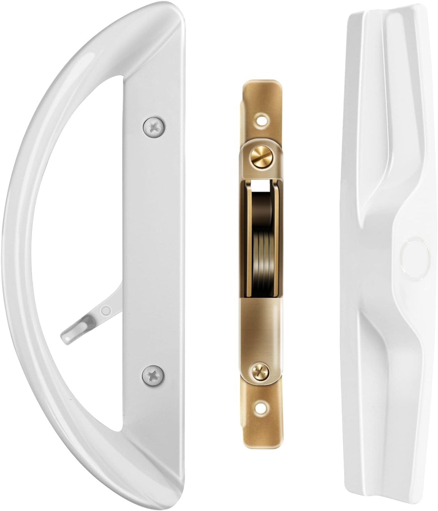 Sliding Door Lock with Mortise Lock (No Key), Patio Sliding Door Handle Reversible Design, Sliding Glass Door Lock Fits 3-15/16" Hole Spacing White