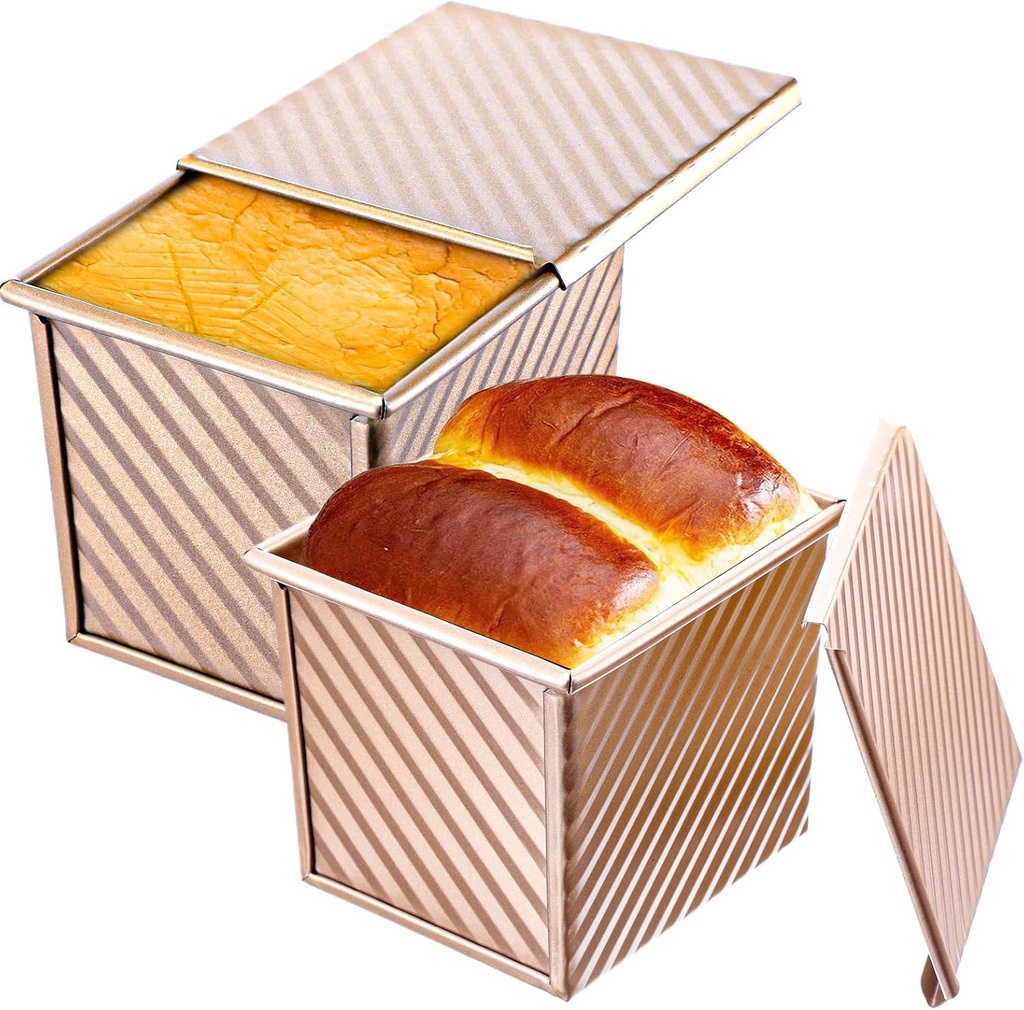 2 Pcs Square Nonstick Square Loaf Pan With Lid, 4.53 x 3.94 x 4.33 inch Mini Toast Box for Home Baking, Mini Cube Toast Box Ideal Baking Set Gift