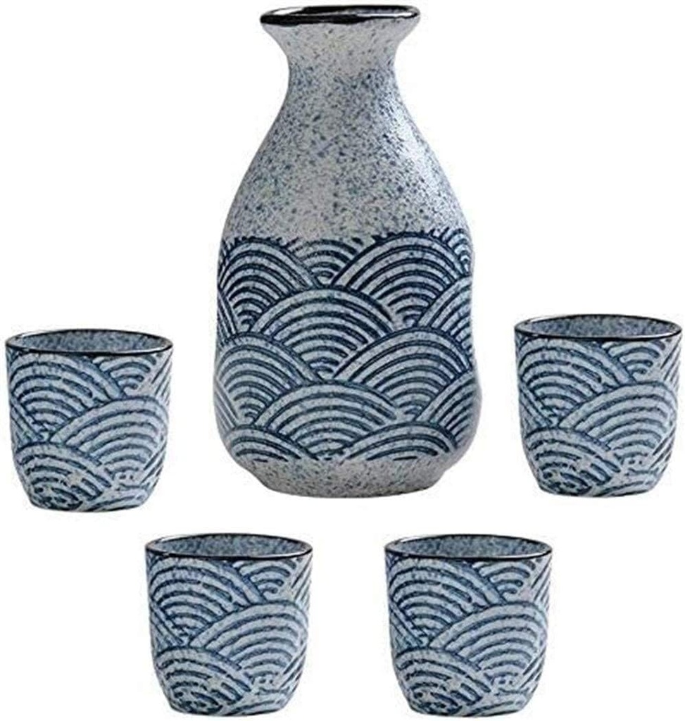 Sake Wine Set, Wine Glass,5 Piece Sake Cup Set Ceramic Cups Crafts Wine Glasses Sake Set for Cold/Warm/Shochu/Tea Family and Friends Sake Set,Wine Bowls