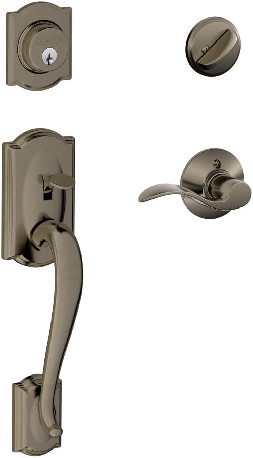 SCHLAGE Camelot Single Cylinder Handleset and Right Hand Accent Lever, Antique Pewter (F60 CAM 620 Acc RH)