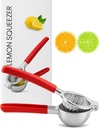 Lemon Squeezer Tuiswo Stainless Steel LARGE Manual Citrus Juicer, Durable Metal Juicing Bowl with Non-Slip Grip, Premium Quality (Silver/Red)