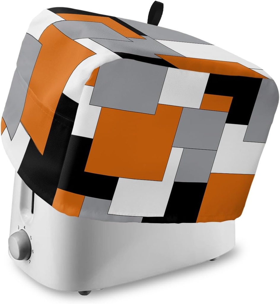 Toaster Cover with Pockets Abstract Geometry Bread 4 Slice Toaster Oven Covers for Kitchen, Square Orange Black Grey Dust Cover for Small Appliance Cover Fingerprint Protection, Bread Machine Cover