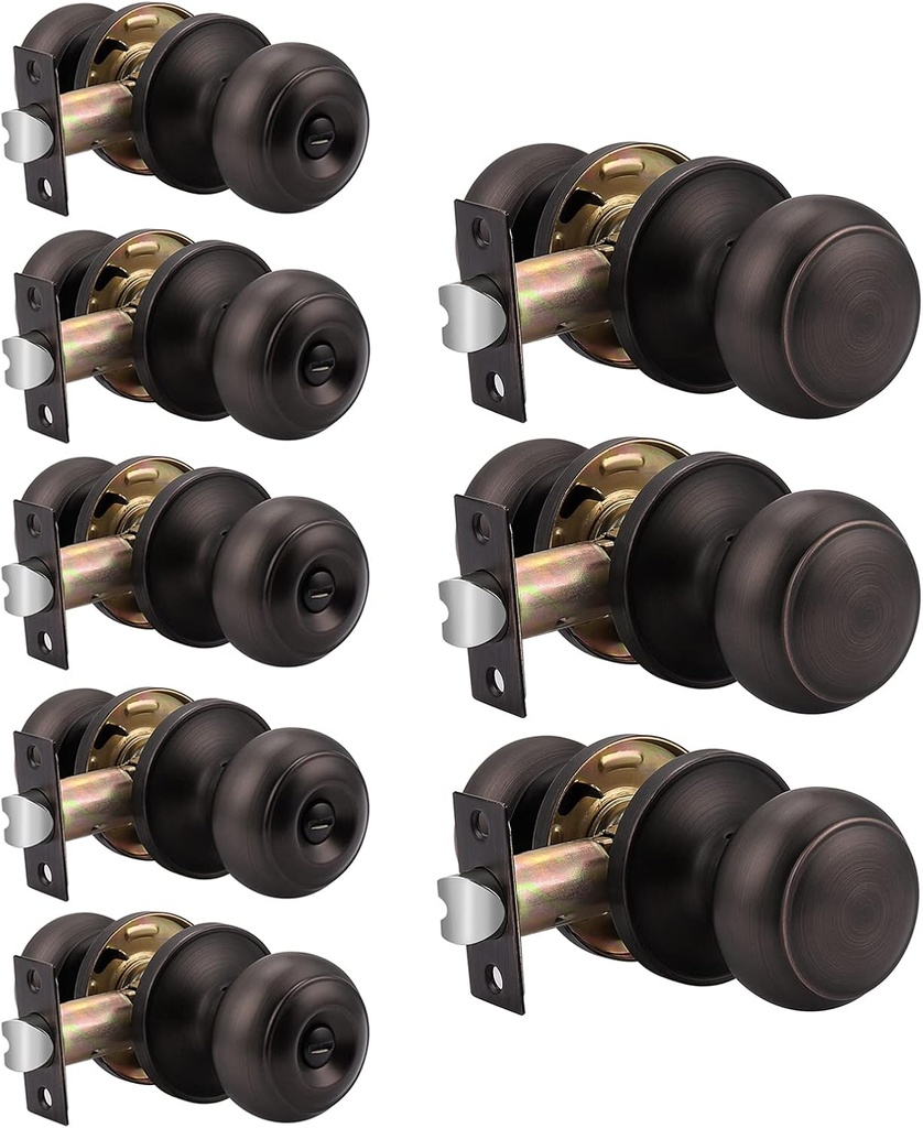 Probrico (5 Pack) Privacy Door Knobs and (3 Pack) Passage Door Knobs Bundle, Oil Rubbed Bronze Interior Door Knobs for Bath Bed and Hall Closet