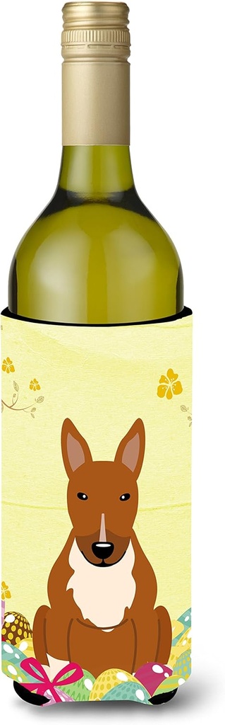 Caroline's Treasures BB6134LITERK Easter Eggs Bull Terrier Red Wine Bottle Hugger Bottle Cooler Sleeve Hugger Machine Washable Collapsible Insulator Beverage Insulated Holder