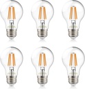 A19 LED Filament Bulbs, 60W Equivalent, Edison Vintage Dimmable Energy Efficient Lamp for Pendant Wall Light Fixtures Office Bedroom Bathroom, E26 Base, 2700K Warm White Light, 6PCS