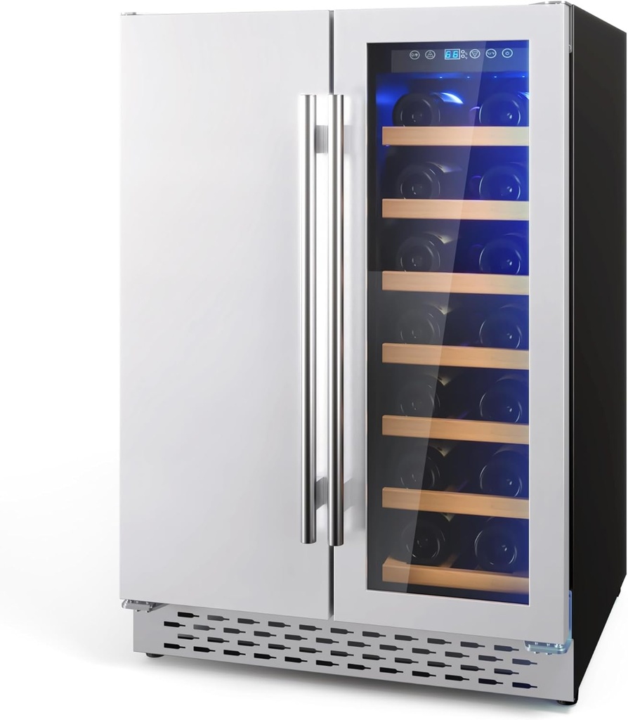 Wine Fridge - Dual Zone, Built-In and Freestanding, Glass Door, Adjustable Shelves, Independent Temperature Control, 54 Cans and 20 Bottles Wine Cooler Refrigerator for Wine, Soda or Beer