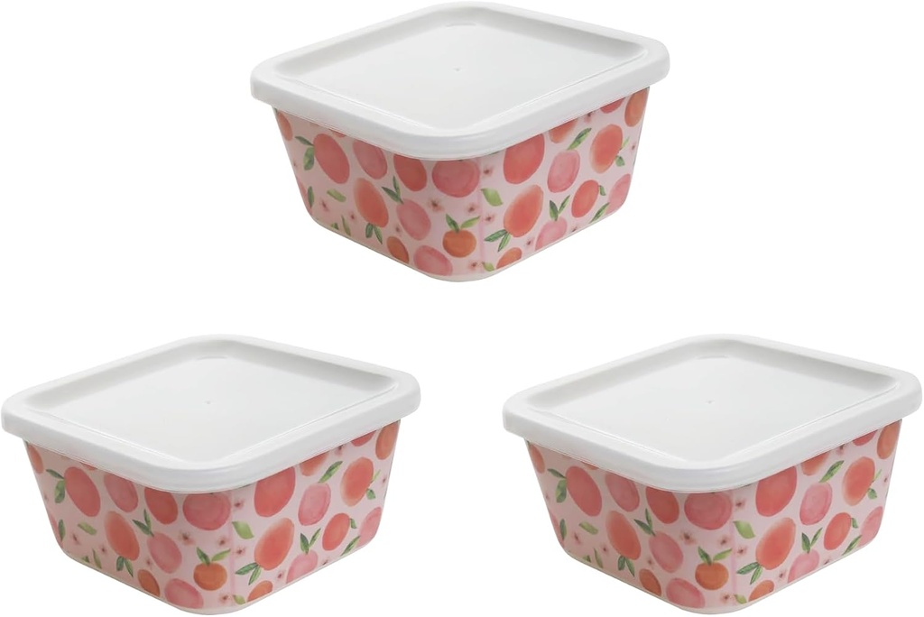 Forest & Twelfth Peaches 13.5 Oz Bamboo Food Storage Containers, Set of 3 Durable Kitchenware, Sustainable Lunch Boxes, Reusable, Eco Friendly, Organic Bamboo Meal Bins with Airtight Lids (Peaches)