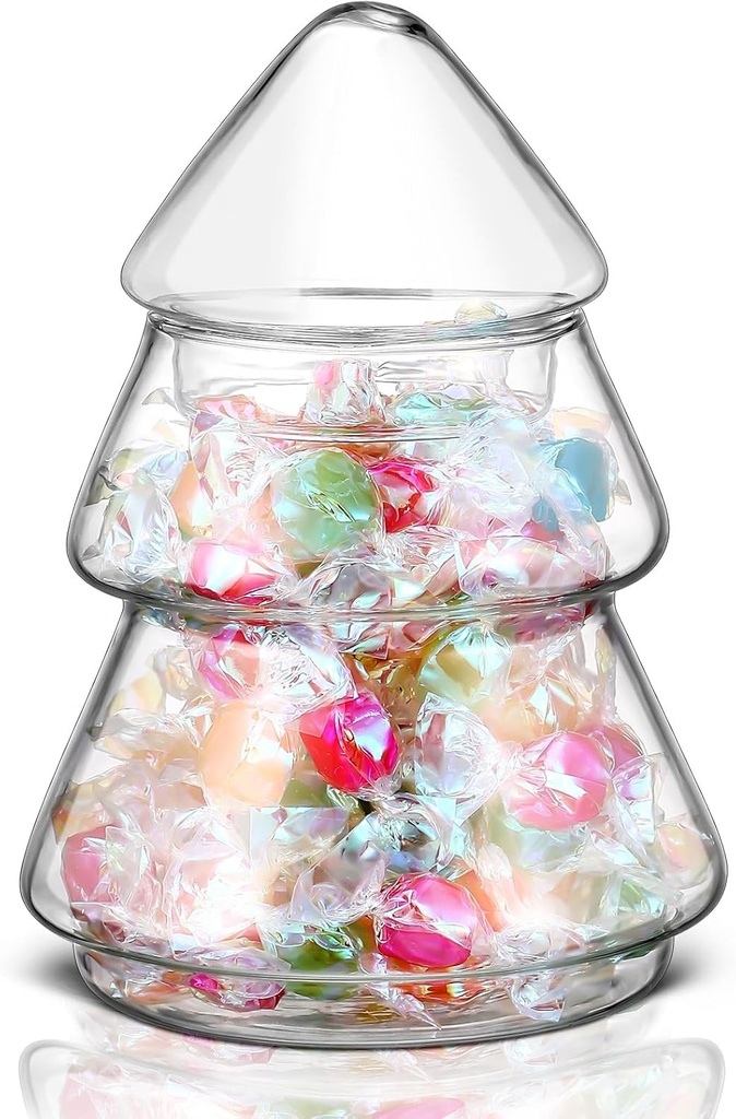Sliner Christmas Tree Candy Jars Glass Cookie Jars with Lids Lovely Christmas Tree Jar Bowl Food Storage Container for Xmas Festival Holiday Party Gift Table Decoration(5.71 x 3.94 Inch,Clear)