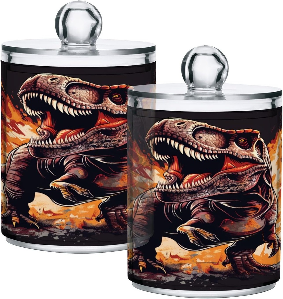 Acrylic Plastic Clear Jar with Lid, Fire Dinosaur Volcano Airtight Storage Jar 2 Pack Kitchen Storage Containers for Cookie Snack Candy