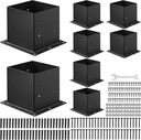 VEVOR 4x4 Post Base 8 Pcs, Inner Size 3.6x3.6 inch / 92x92 mm Post Brackets, Heavy Duty Carbon Steel Decking Posts, Wood Posts Brackets for Pavilion Deck Railing Support Deck Base Plate, Black