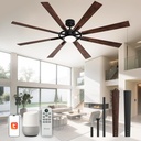 72 Inch Smart Ceiling Fan with Light and Remote, Black Ceiling Fan with Quiet Reversible DC Motor, Control Via WiFi Alexa App, 3CCT Dimmable Large Indoor/Outdoor Ceiling Fans for Patio Garage