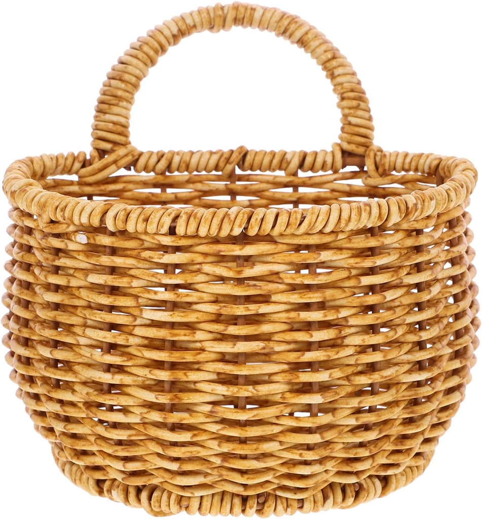 2Pcs Hand Woven Storage Basket, Small Imitation Rattan Hanging Basket for Kitchen, Bathroom, Wall Decor, Sundries Organizer, 11.02 X 5.51 X 5.51 Inch