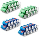 4 Pack Clear Soda Can Organizer Dispenser for Refrigerator - Space Saving Fridge Bins with Stackable Design, Countertop & Pantry Storage Containers for Cans, Bottles and Snacks