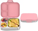 Stainless Steel Bento Box Kids, Leak Proof Metal Bento Lunch Box,3 Compartments 304 Stainless Steel Bento Lunch Containers for School and Office, BPA-Free(Pink)