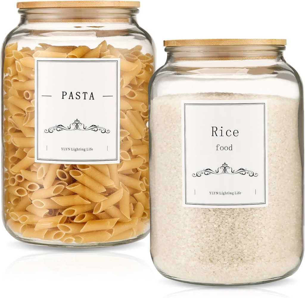 108oz Large Glass Jar With Lid- Glass Jars Kitchen Canisters With Airtight Bamboo Lids- Food Storage Containers For Flour Sugar Cereal, Egg, Cookie-2 Pack