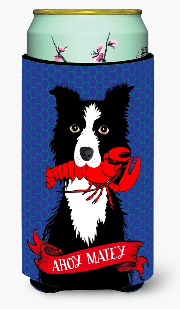 Caroline's Treasures VHA3011TBC Ahoy Matey Nautical Border Collie Tall Boy Hugger Can Cooler Sleeve Hugger Machine Washable Drink Sleeve Hugger Collapsible Insulator Beverage Insulated Holder