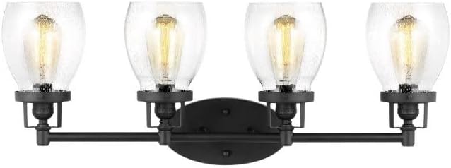 Generation Lighting 4-Light 29-Inch Belton Bathroom Wall Lamp (Midnight Black) Vanity Light for Bathroom Mirror, Hallway & Bedroom Decor | Classic Bathroom Accessory