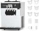 Commercial Ice Cream Machine 5.3 to 7.4 GAL Soft Every Hour Provides a Variety of Flavors with LED Display Automatic Cleaning, Very Suitable for Restaurant Snacks, 2 * 7 Liters of Rangers