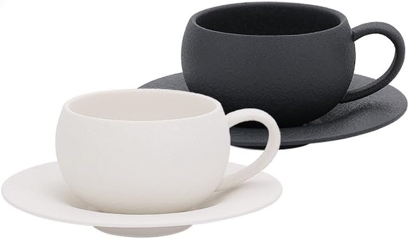 9.4oz Ceramic Cappuccino Cup and Saucer Set of 2,Porcelain Latte Art Coffee Cups with Saucers Set for Cappuccino, Latte, Espresso, Mocha,Tea (White+Black)