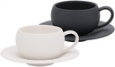 9.4oz Ceramic Cappuccino Cup and Saucer Set of 2,Porcelain Latte Art Coffee Cups with Saucers Set for Cappuccino, Latte, Espresso, Mocha,Tea (White+Black)