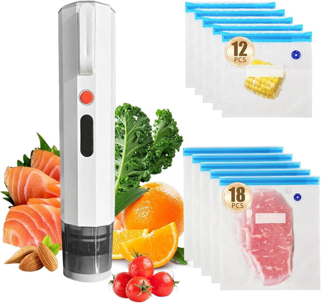 DaMohony Handheld Vacuum Sealer Machine, Rechargeable Food Vacuum Sealer with 30Pcs Reusable Vacuum Sealer Bags, BPA Free for Food Preservation and Storage