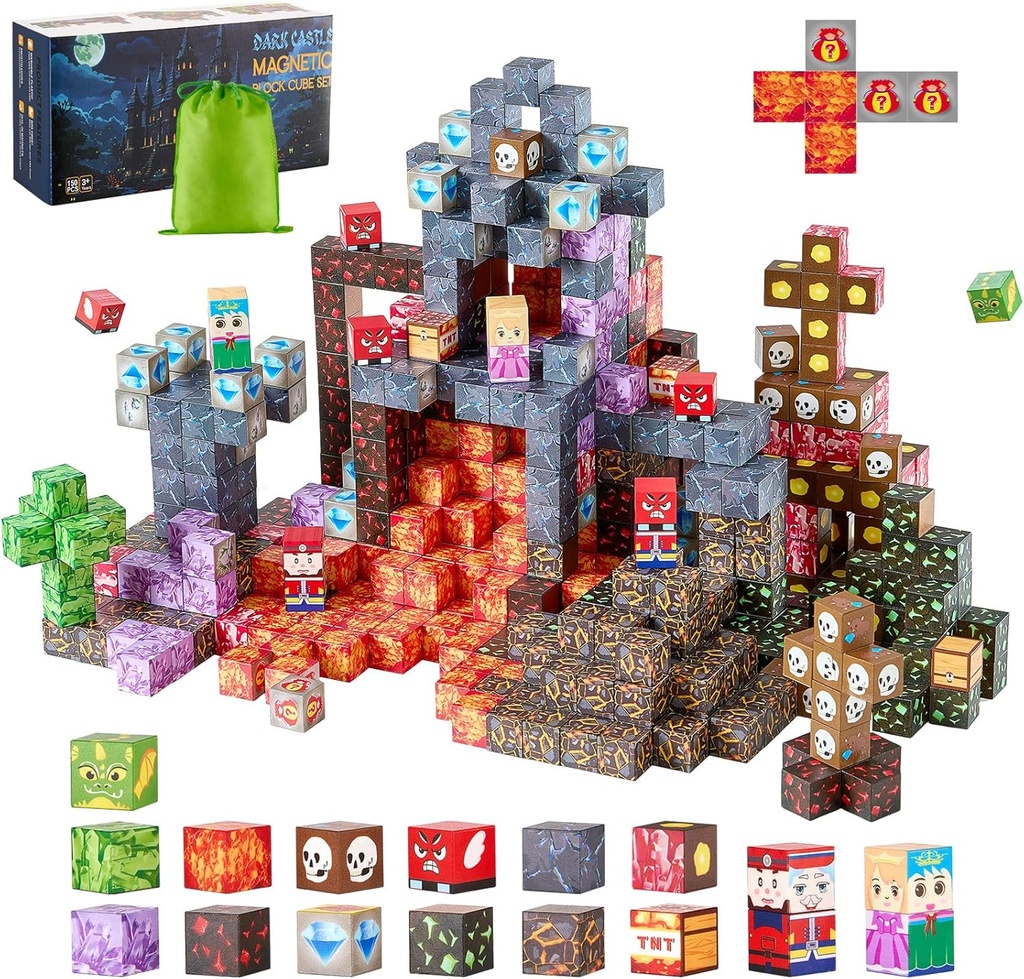 VEVOR Magnetic Blocks, 150 PCS Dark Castle Set, Magnetic Building Cubes for Kids, STEM Montessori Sensory Toys for Christmas Birthday Gift, Construction Stacking Toy for 3+ Years Old Boys & Girls