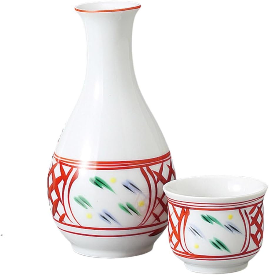 Ale-net Sake Set Tokuri Ochoko Set 2.6 x H 5.1 inches (6.5 x 13 cm), Approx. 5.1 fl oz (150 cc), Akae Ema Tokuri (Small), Tokkuri & Guinomi (2 Pieces) Set, Ceramic, Mino Ware