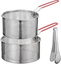 Stainless Steel Pasta Strainer Set with Food Clip, Include 7 in & 6.2 in Deep Fryer Basket, Removable Handle Strainer for Washing Draining Deep-frying Boiling Steaming