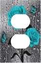 Teal Turquoise Blue Gray Grey Raindrop Rose Flower Floral 1 Device Gang Duplex Receptacle Wall Plate Outlet Cover Romantic Pretty Butterfly Electrical One Gang Dual Light Switch Faceplate Socket Cover