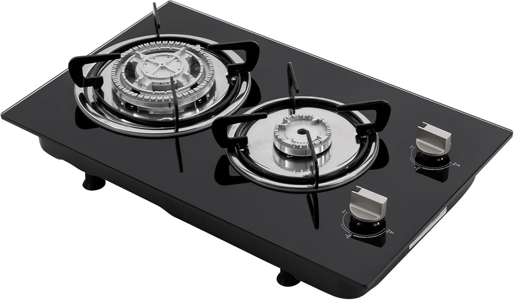 2 Burner Propane Stove 20.47" X 12.59", Toughened Glass Gas Stove Top for Propane and LPG, Built-In RV Stove for Home Kitchen Restaurant Hotel Apartment Outdoor