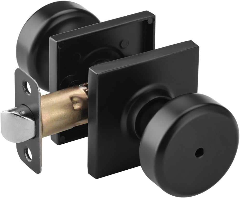 Black Interior Door Knobs for Bathroom & Bedroom, Pismo Doorknob Turn Lock with Square Rosette, Heavy Duty Privacy Door Knob with Lock