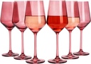 Red Rose Colored Wine Glass Set, Large 12 oz Glasses Set of 6, Unique Italian Style Tall Stemmed for White & Red Wine, Water, Cocktail, Margarita Glasses, Color Tumbler, Gifts, Beautiful Glassware