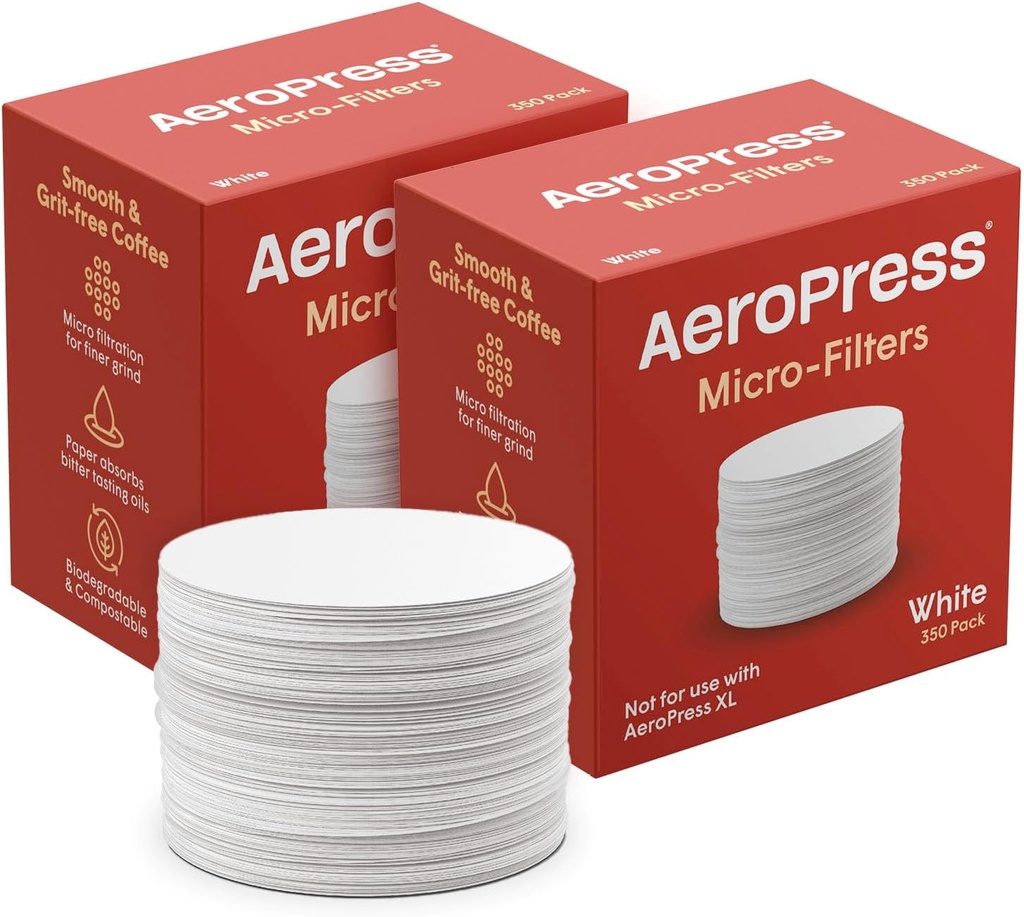 AeroPress Coffee Maker White Paper Micro-Filters, Compostable Coffee Filters Made From White, Chlorine-Free Paper, Fits Standard Size AeroPress Manual Coffee Makers, 2 Pack (700 Count)