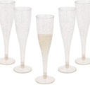 Oojami 90 Plastic 6.5 oz Disposable Champagne Flutes Ideal for Toasting, Wedding, Birthday, Baby Showers, Retirement, Celebration, Mimosa, Cocktails, Engagements, Birthday, Parties (Gold Glitter)