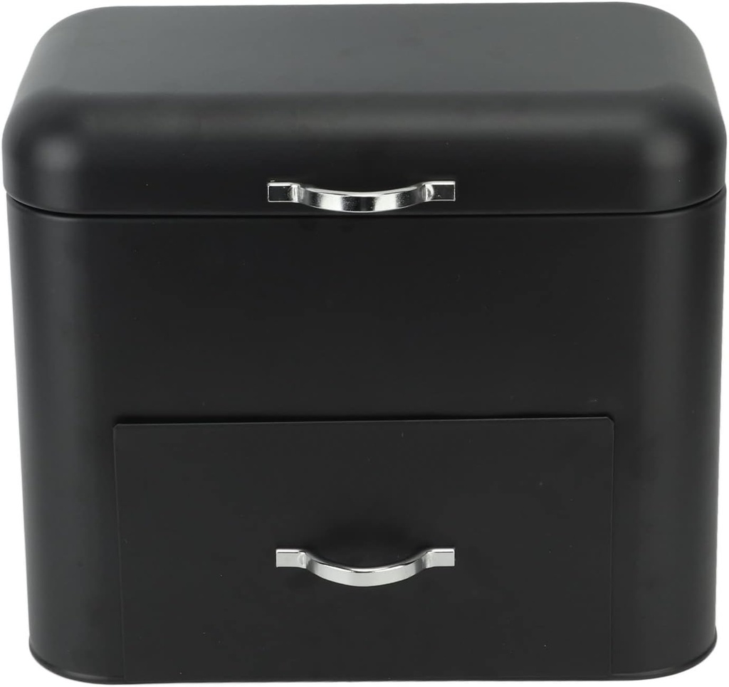 Iron Bread Box 2 Shelves Large Capacity Large Farmhouse Bread Container for Bread Bagels Cookies (Black)