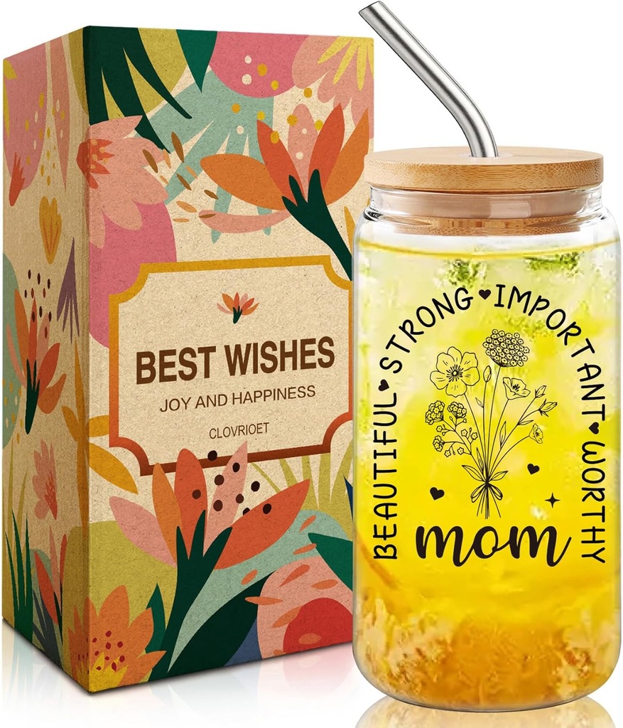 Personalized Glass Cup for Mom - Funny Birthday Gift from Daughter/Son, Custom Mothers Day Mug for Wife, Christmas & Thanks Giving Gift for Mama -42