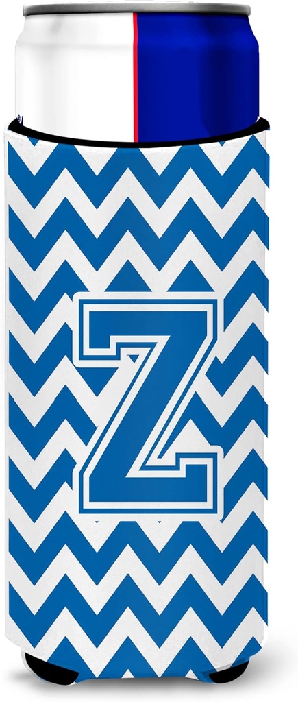 Letter Z Chevron Blue and White Ultra Beverage Insulators for slim cans