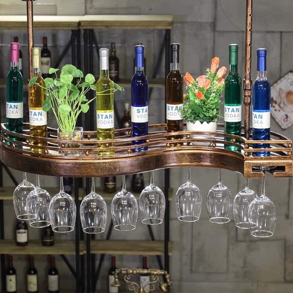 Wine Rack, Wine Rack Hanging S-Shaped Metal Wine Glass Holder Adjustable Ceiling Decoration Shelf Bar Floating Shelf Antique Bottle Rack Goblet Rack For Kitchen Dining Room Wine Cellar Home Decoration