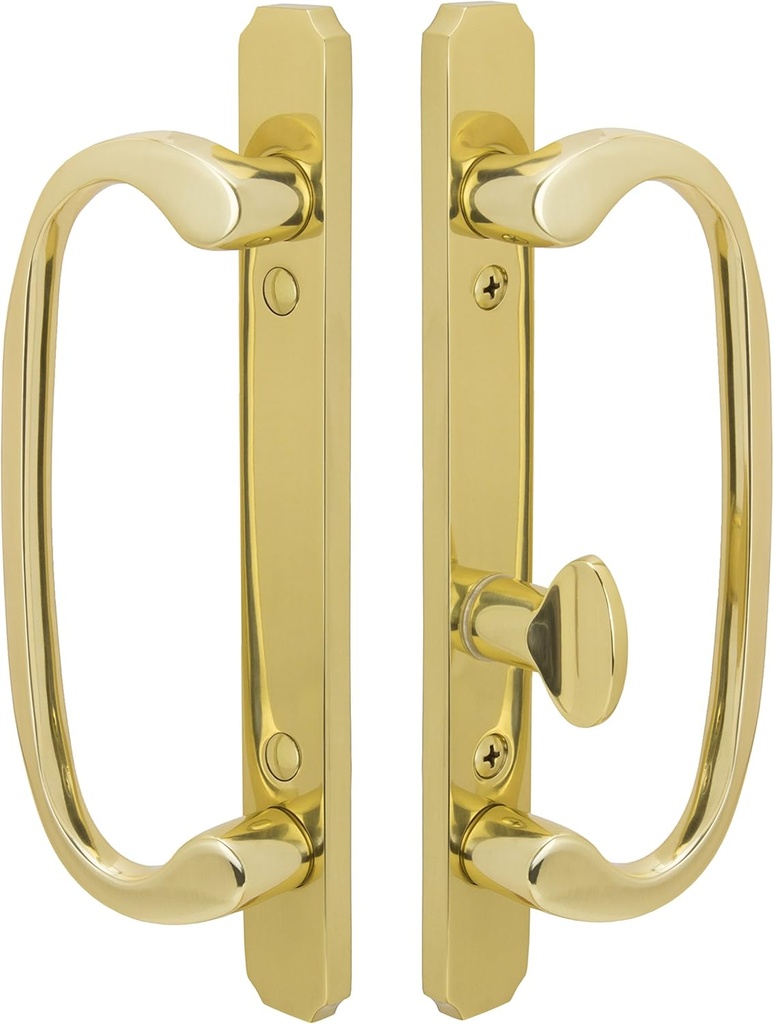 Embassy Solid Brass Handle Set with Mortise Lock (Non-Keyed) for Sliding Glass and Patio Doors in Polished Brass, 1-3/4" Door Thickness