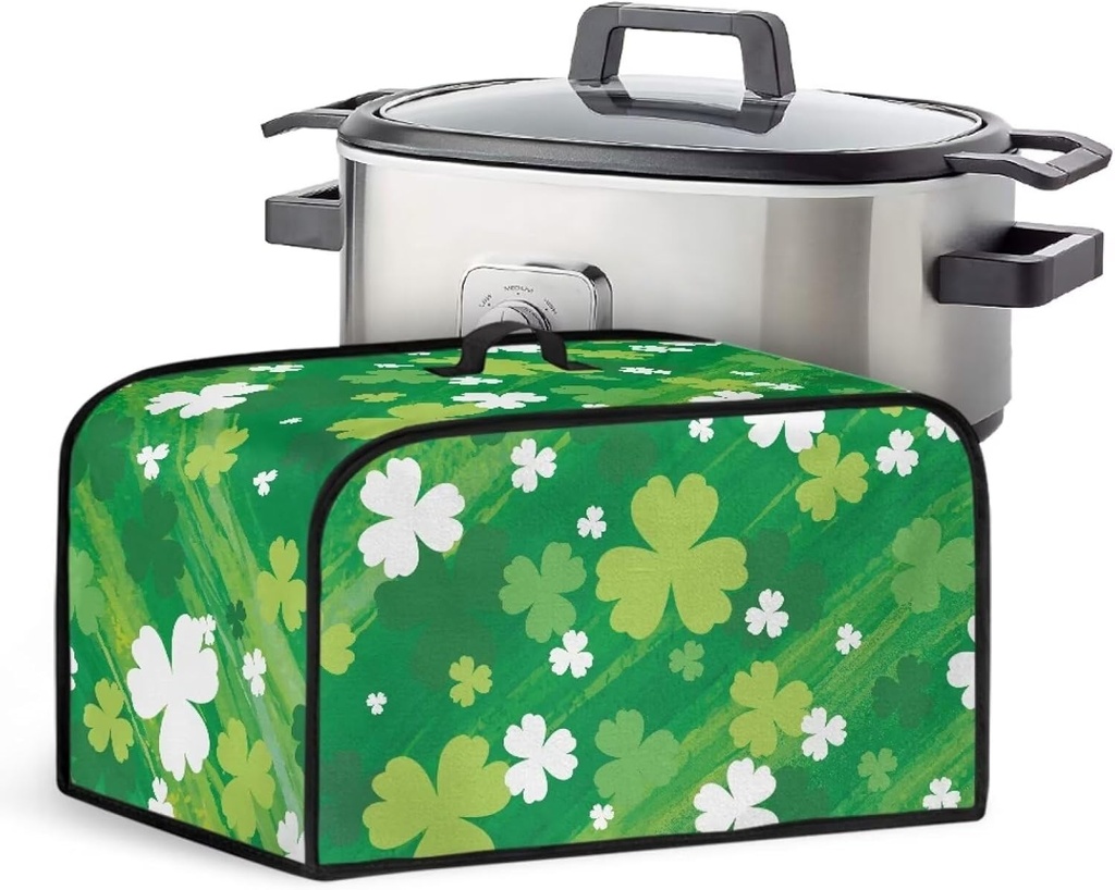 Green Leaves Slow Cooker Protection Cover Fits for Most 6-8 Quart Oval Slow Cooker Easy to Use Washable Crock Pots Cover Bag for St. Parik's Day Decor